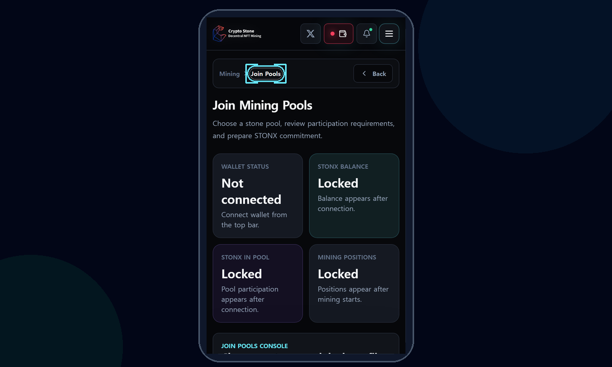 Join Pools mobile example screen