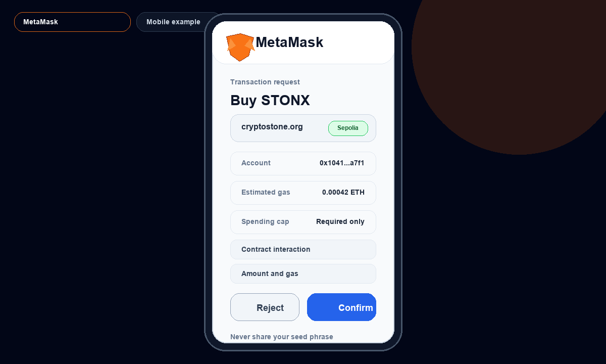 MetaMask mobile example screen