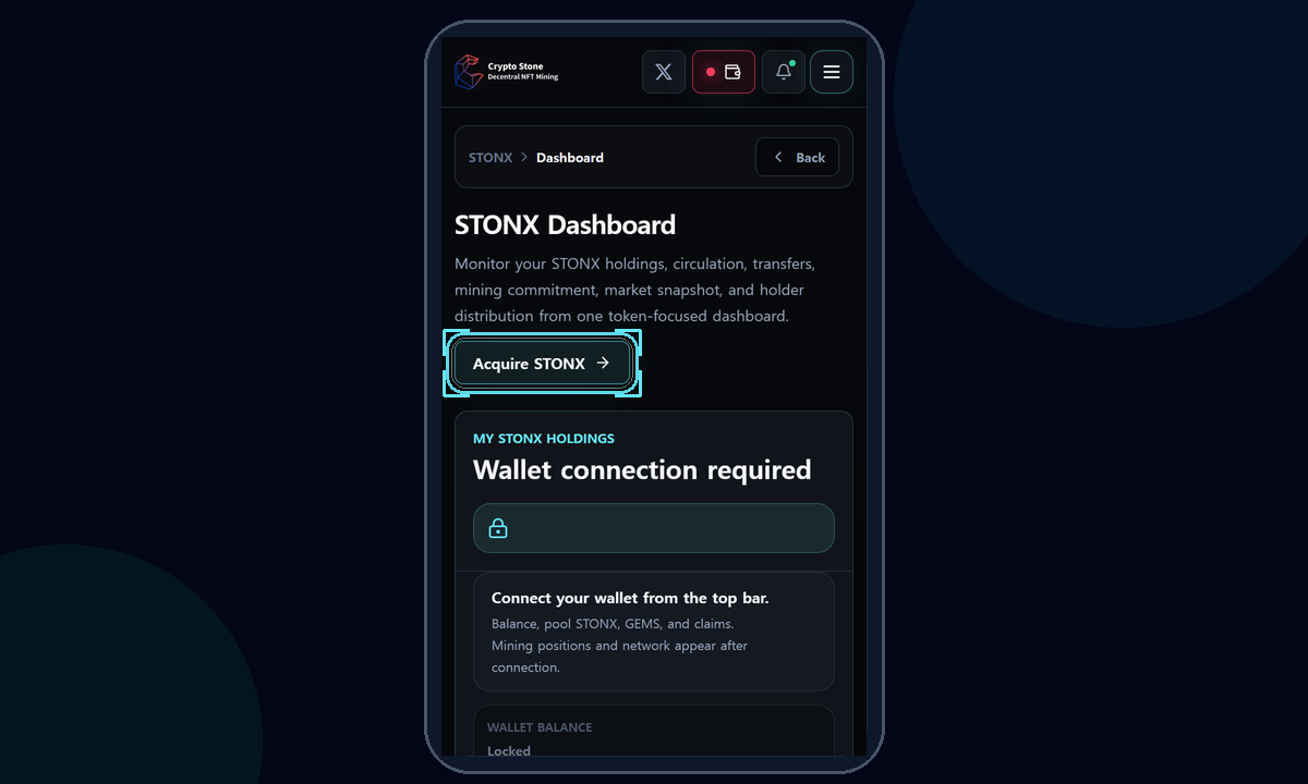 STONX Dashboard mobile example screen