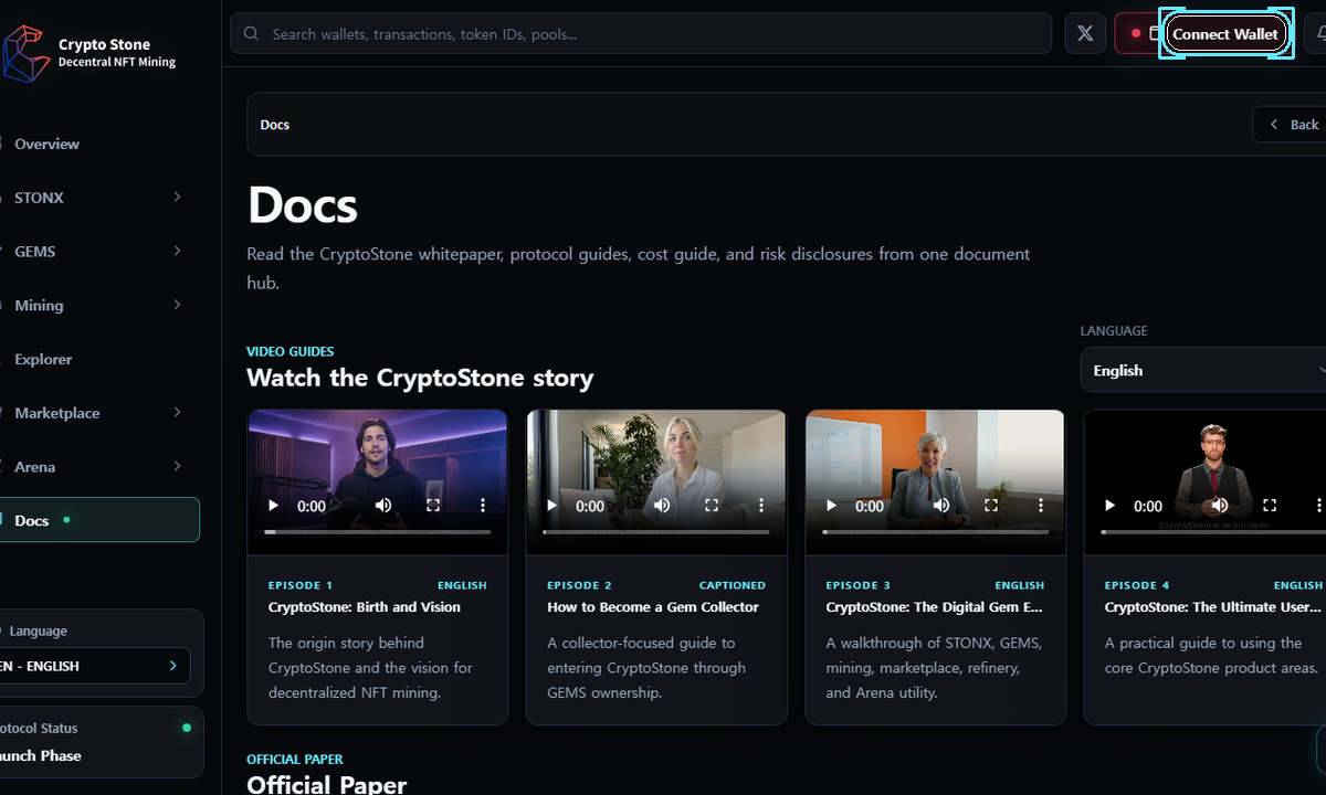CryptoStone Top Bar desktop example screen